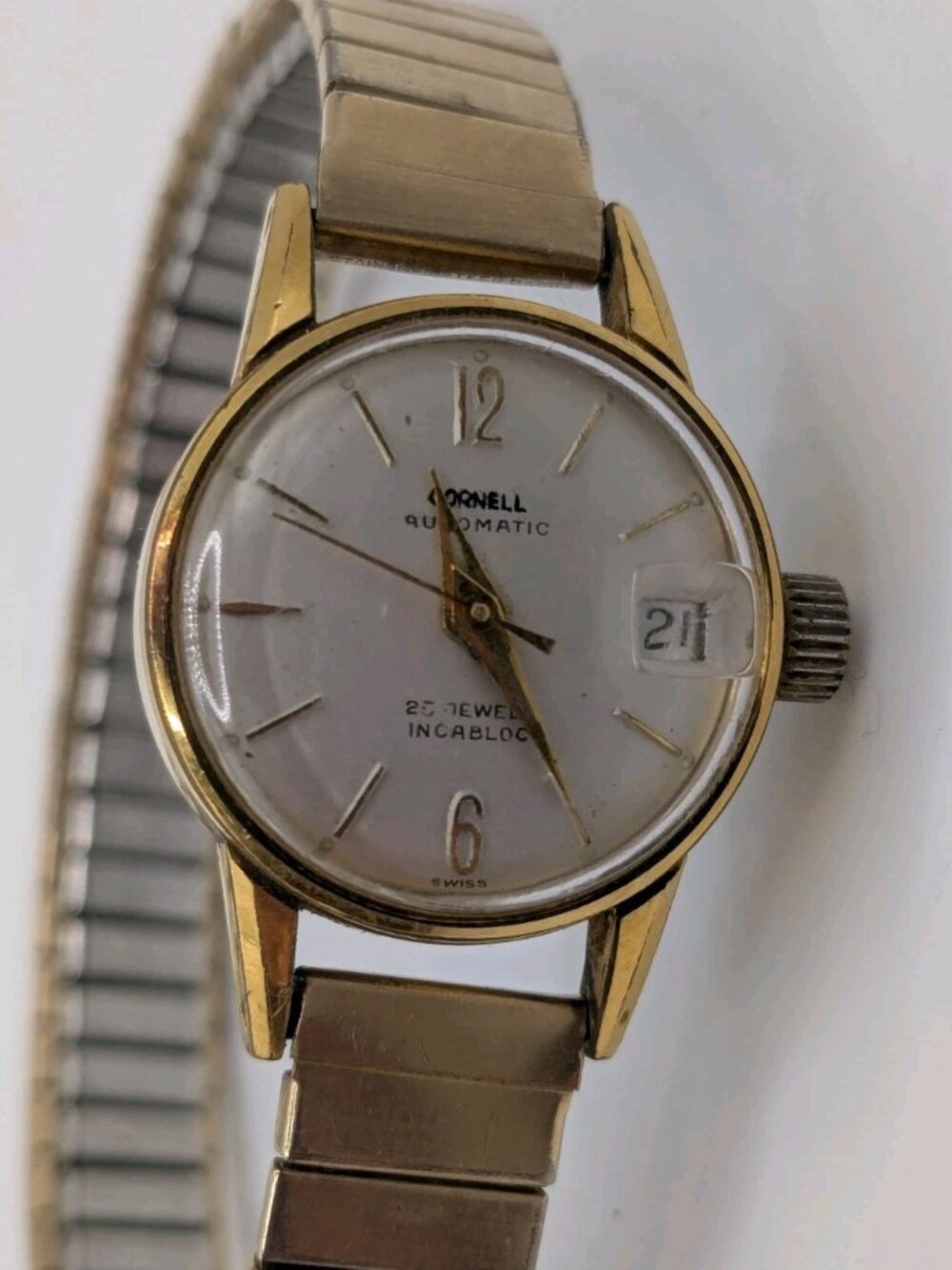 Vintage Cornell Swiss Automatic Watch 25 Jewels Date Incabloc c1950s Bulova Band